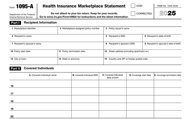 Formulario 1095-A del IRS (Health Insurance Marketplace Statement)